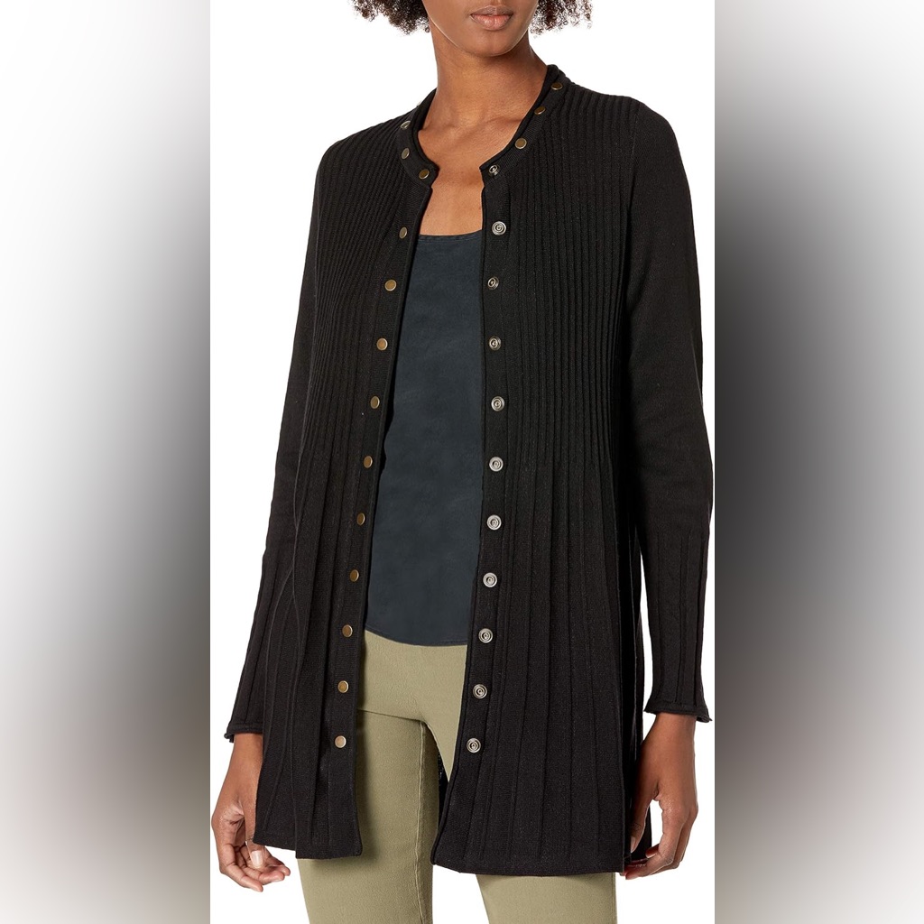 Nic+Zoe Black Ribbed Rivet Open Petite Cardigan Casual Unique Quality Everyday